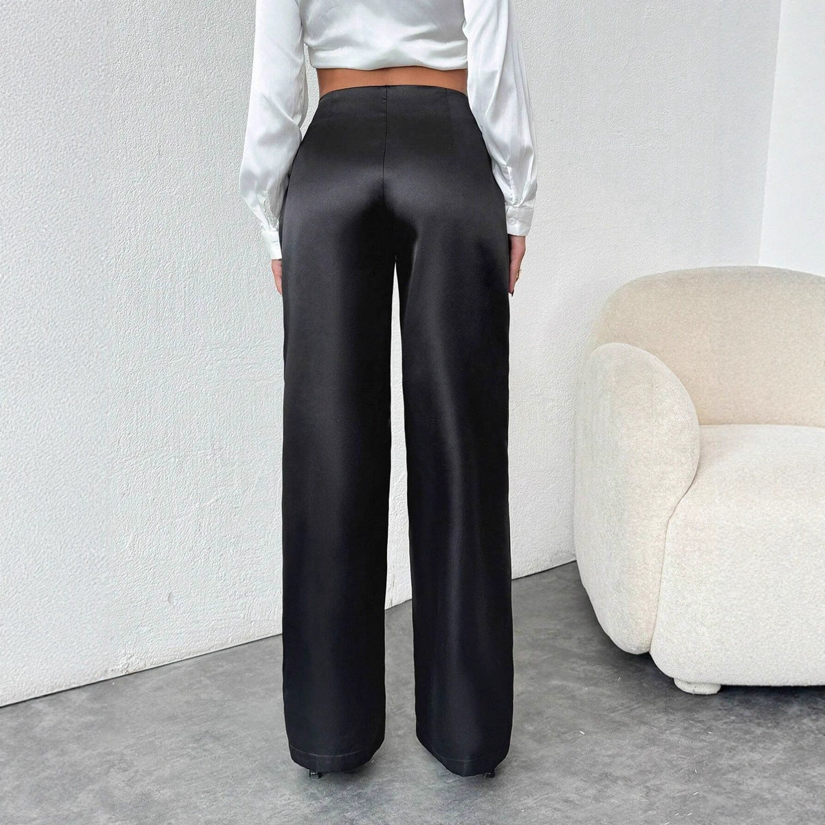 Women's Solid-Colored Casual Loose Satin Wide-Leg Pants