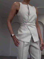 Linen Sleeveless  Top & Cropped Pants Set