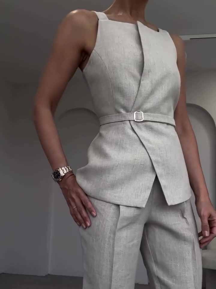 Linen Sleeveless  Top & Cropped Pants Set