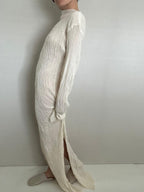 Solid Color Long Sleeve Slit Maxi Dress