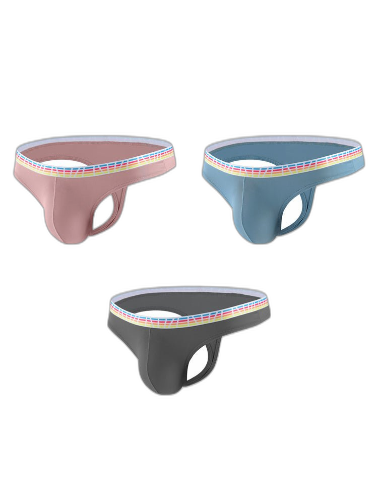 3 Pack Men's Ice Silk Middle-Rise Summer Thongs