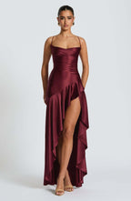 Women's Backless Ruffles Irregular Dress Summer Fashion Evening Party Club Split Suspender Maxi Dresses Clothing