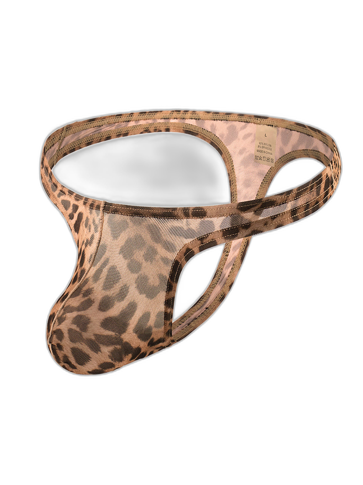 4 Pack Leopard Print See-through Mesh Thongs