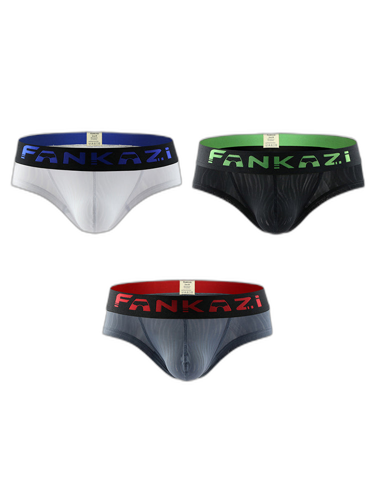 3 Pack Men's Striped U-Pouch Breathable Casual Briefs