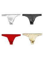 4 Pack Men's Seamless Ice Silk Sports Sexy Solid Color Thong & Strings