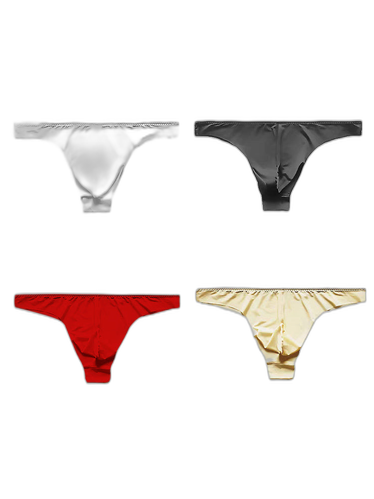 4 Pack Men's Seamless Ice Silk Sports Sexy Solid Color Thong & Strings