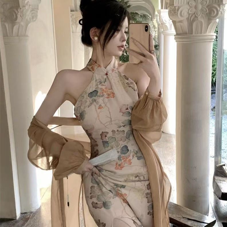 Women's Casual Retro Waist-Cinching Cardigan Dress