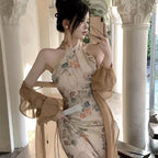 Women's Casual Retro Waist-Cinching Cardigan Dress