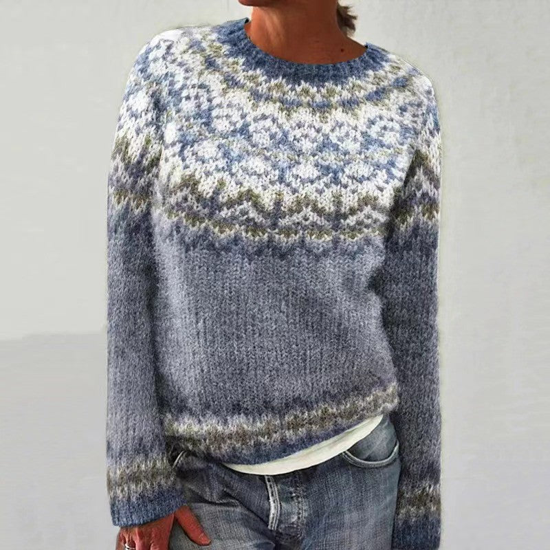 Women's Round-neck Color-block Loose Sweater