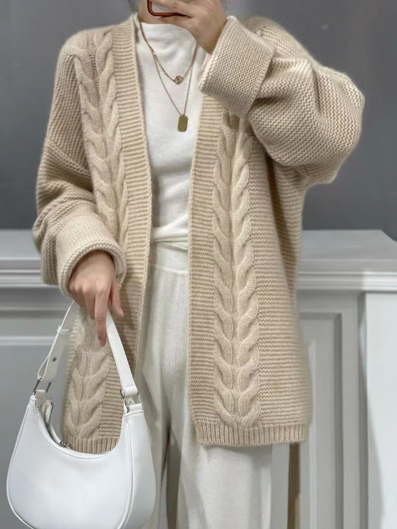 Wool Knit Cardigan For Women Mid-length Autumnwinter Style