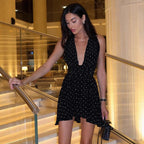 Arrival Fashionable Elegant Polka-Dot Printed Deep V-Neck Dress