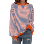 Loose Striped Long Sleeve T-shirt Casual Pullover Sweater For Womens Clothing