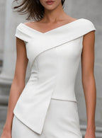 Womens Solid-Color Fashion Off-Shoulder Cross V-Neck Asymmetrical Top