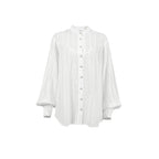 Simple Jacquard Top With A Stand-up Collar And Slightly Puffed Sleeves