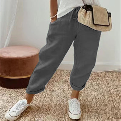 Women's Fashion Cotton Linen Solid Color Casual Pants