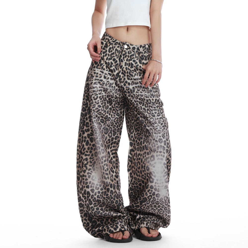 American-style Cat-eye Leopard-print Bootcut Jeans From A Trendy Unisex Brand