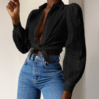 Casual Resort Fashion Hollow-out Long-sleeve Cardigan Blouse
