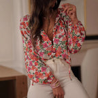 Women's Retro Colorblock Rose Embroidered Shirt Top