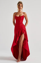 Women's Backless Ruffles Irregular Dress Summer Fashion Evening Party Club Split Suspender Maxi Dresses Clothing