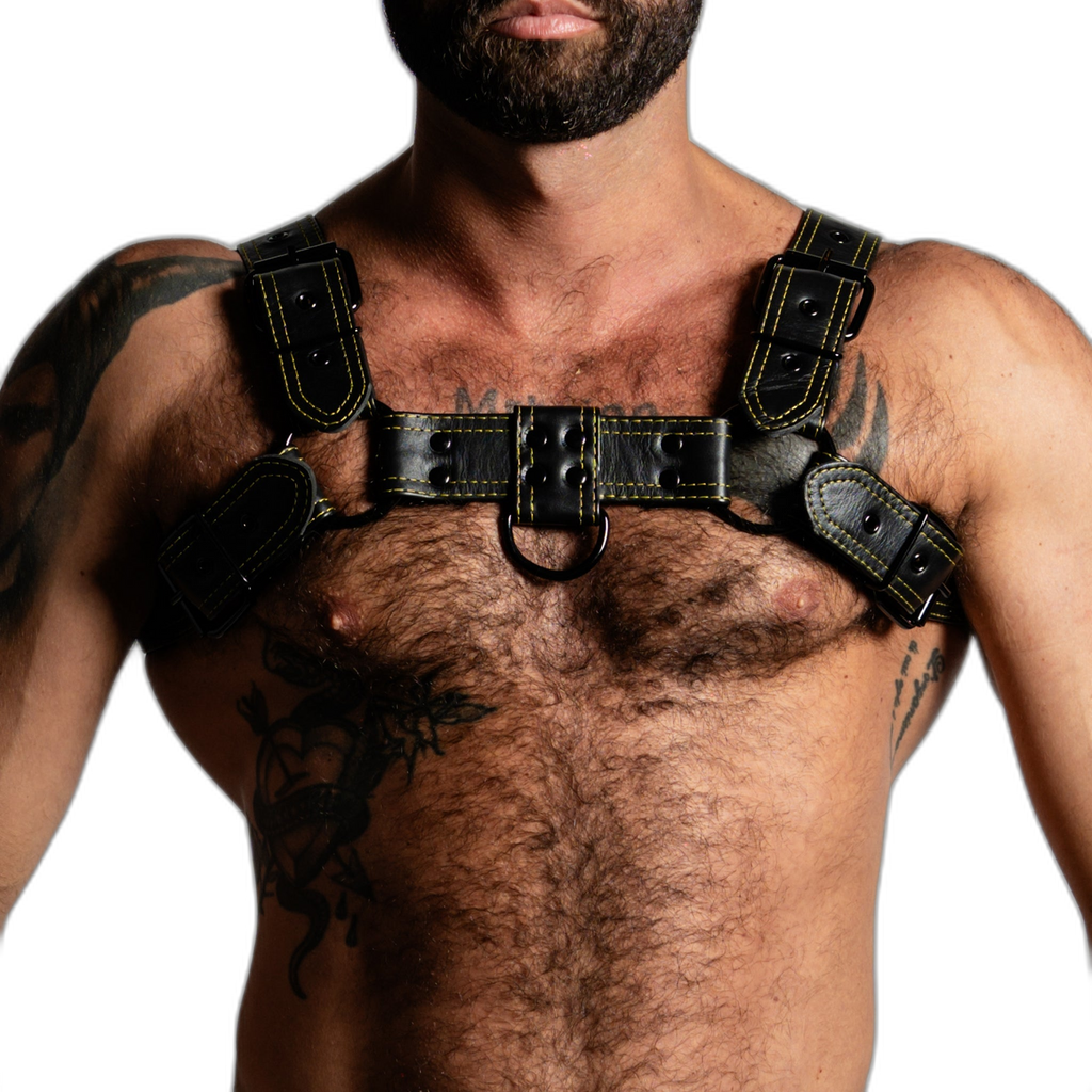ruff GEAR RAW  Leather Bulldog Harness Black Yellow