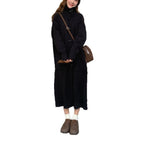 Women's Horn Button Cardigan Sweater - Mid-Length Turn-Down Collar Coat
