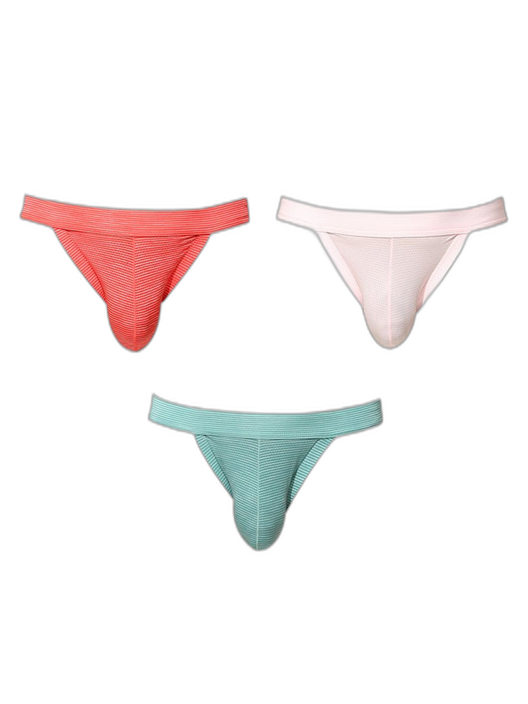 3 Pack Men's Breathable Mesh Odor-Resistant Solid Color Sexy Briefs