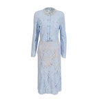 Round Neck Diamond Lace Embroidered Top High Waist Skirt Suit