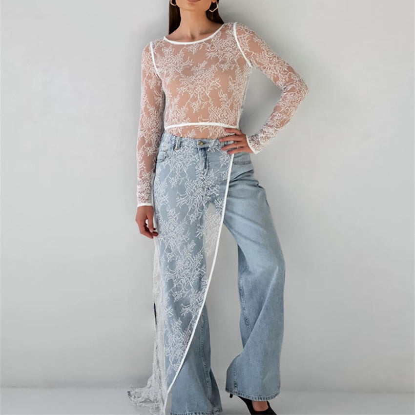 Commuter-style Designer Crew-neck Long-sleeve Blouse