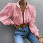 Casual Resort Fashion Hollow-out Long-sleeve Cardigan Blouse