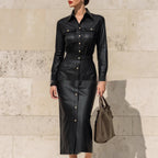 Women's Stylish Elegant Waist-cinching Figure-hugging Single-breasted High-quality Long Dress