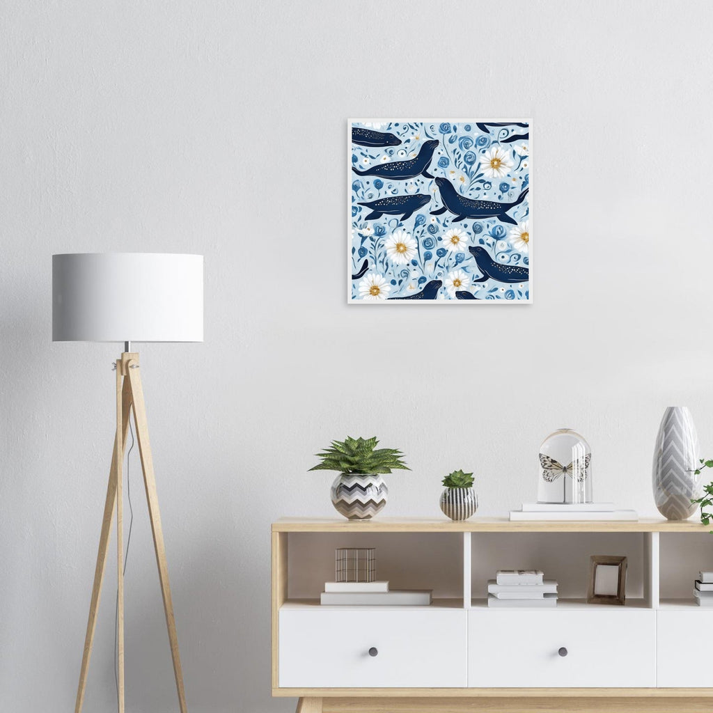 Whimsical Seal and Daisy Framed Wall Art