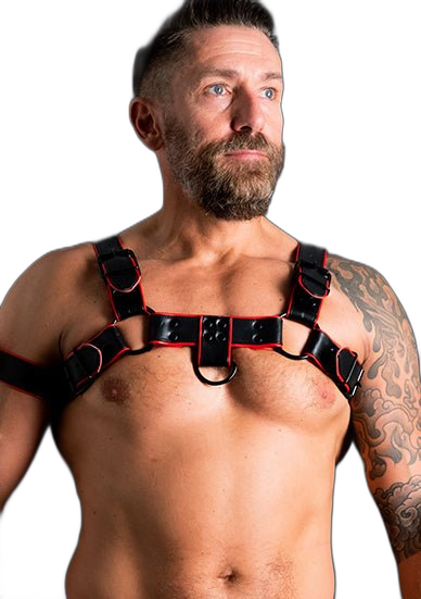 ruff GEAR Double Tone Leather Bulldog Harness Red Black
