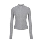 Stand-up Collar Slim-fit Waist-cinching Cardigan Top