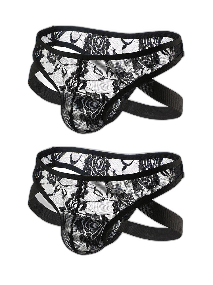 2-pack Men's Lace See-through Thongs