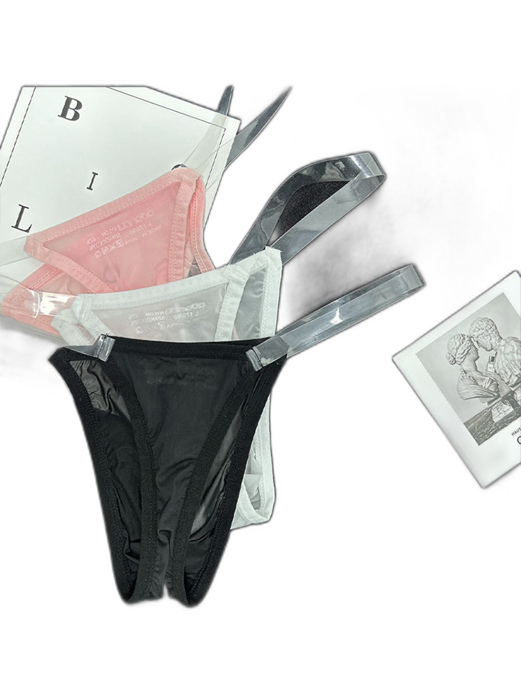 2 Pack Men's Sexy Seamless Semi-Transparent Thong & Strings
