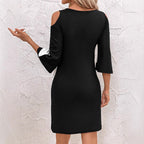 Women's Casual Fashionable Rose-Print Contrast-Color Slim-Fit Dress