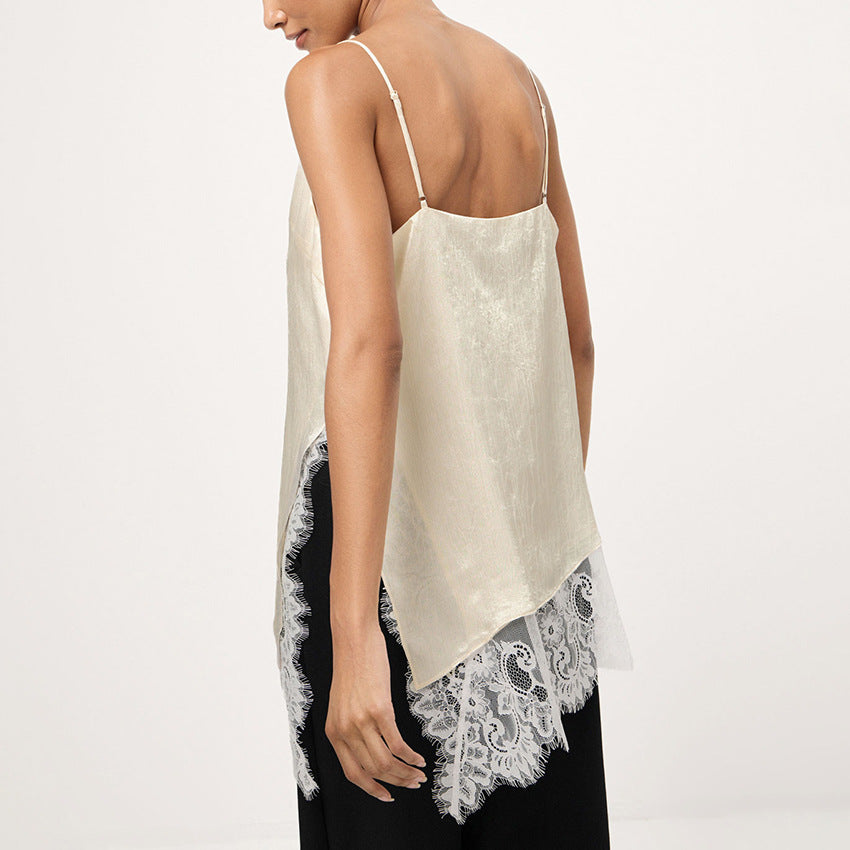 Women's V-neck Lace-Trimmed Patchwork Camisole Top