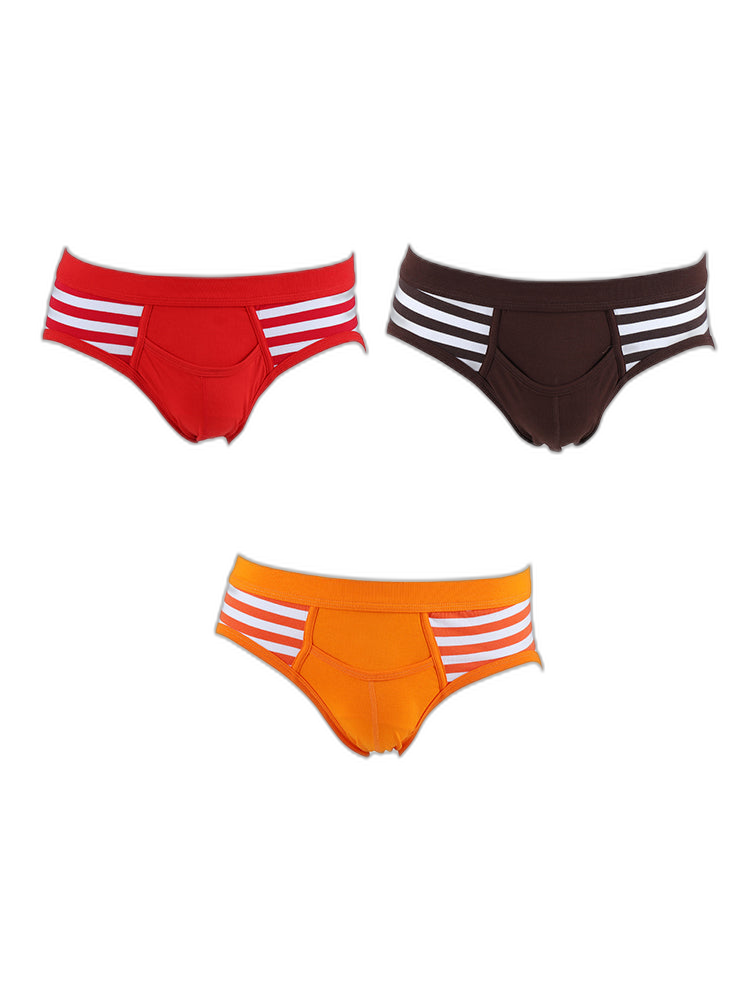 3 Pack Men's Mid-Rise Cotton Striped Briefs