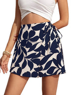 Elegant Short Skirt Pants for Women with Floral Print And Drawstring Elastic Waist.