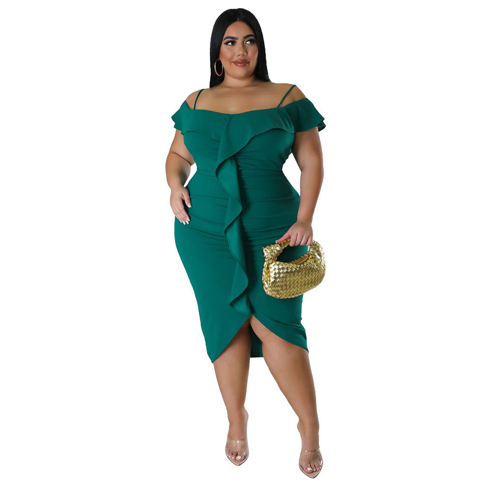 Solid-color Dress Halter-neck Midi Skirt