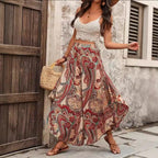 Vintage-style Artistic Collage Polyester Skirt-trousers Casual Pants Wide-leg Pants