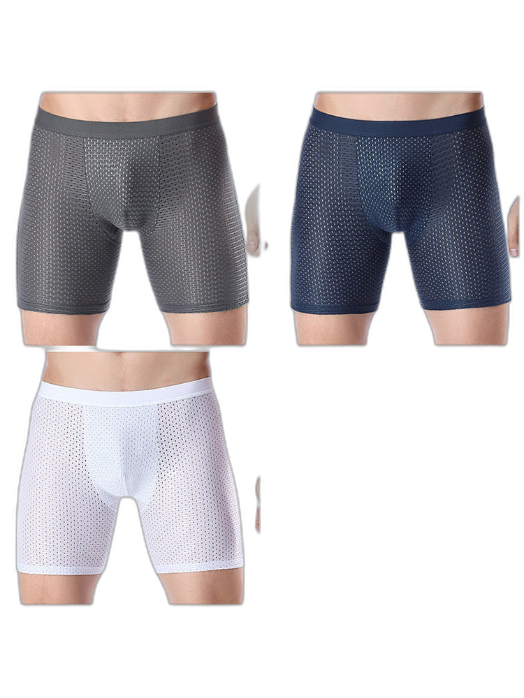 3 Pack Men’s Anti-chafing Mesh Long Boxer Briefs