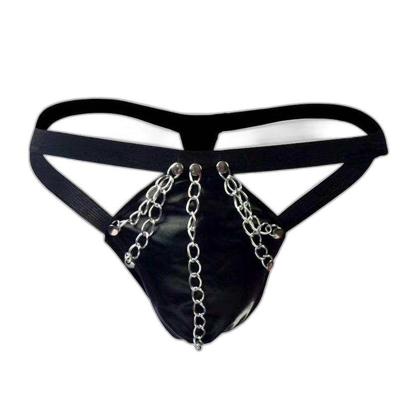 Chain Detail Leather Thong