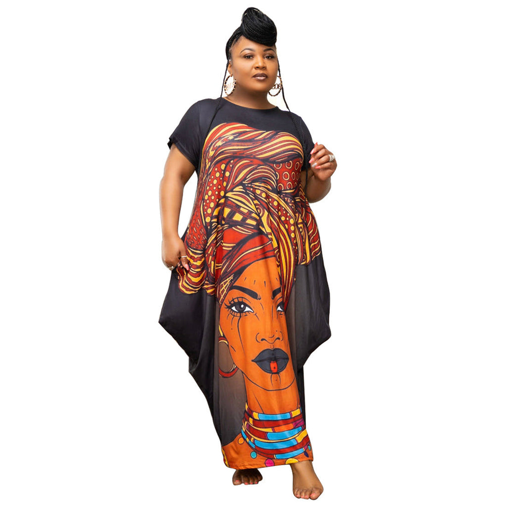 Women's Printed Plus-Size Loose-Fit Maxi Dress With Pockets