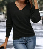V-neck Long Sleeve Cross Solid Color Knitted Sweater