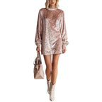 Light Luxury Solid Color Round Neck High-end Sense Short Dress