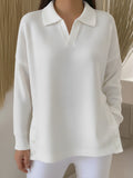 Women's Solid-Color Lapel Pullover Long-Sleeve Top