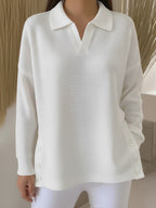 Women's Solid-Color Lapel Pullover Long-Sleeve Top