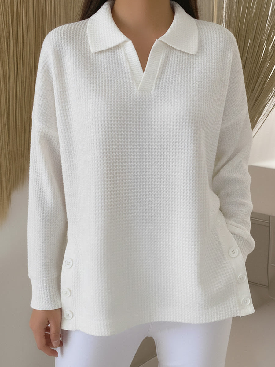Women's Solid-Color Lapel Pullover Long-Sleeve Top