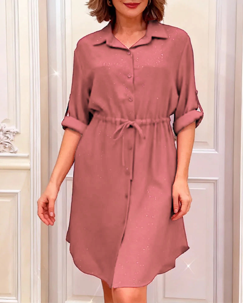 Elegant Dusting Commuter Single-Breasted Multi-Button Solid Color Dress